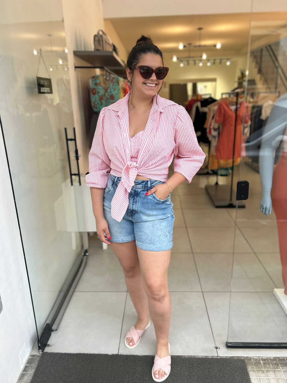 CAMISA COM TOP LISTRAS ROSA