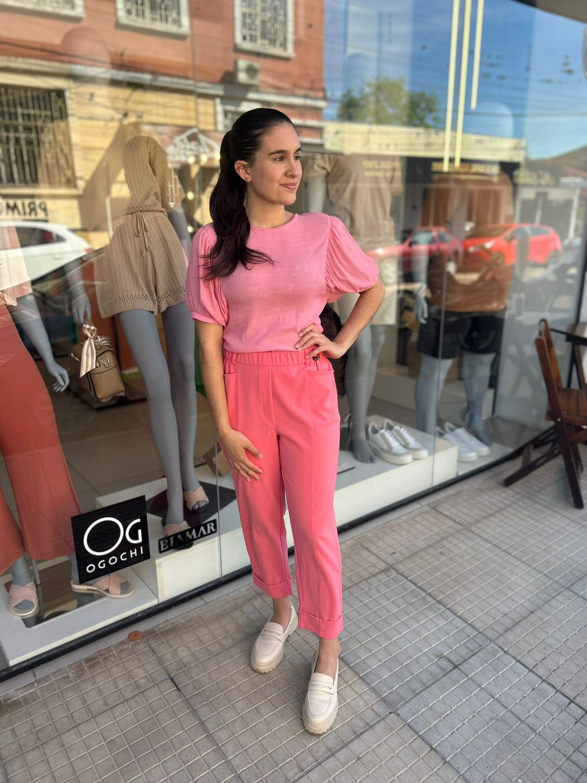 BLUSA MANGA AMPLA AMORA CAFÉ ROSA