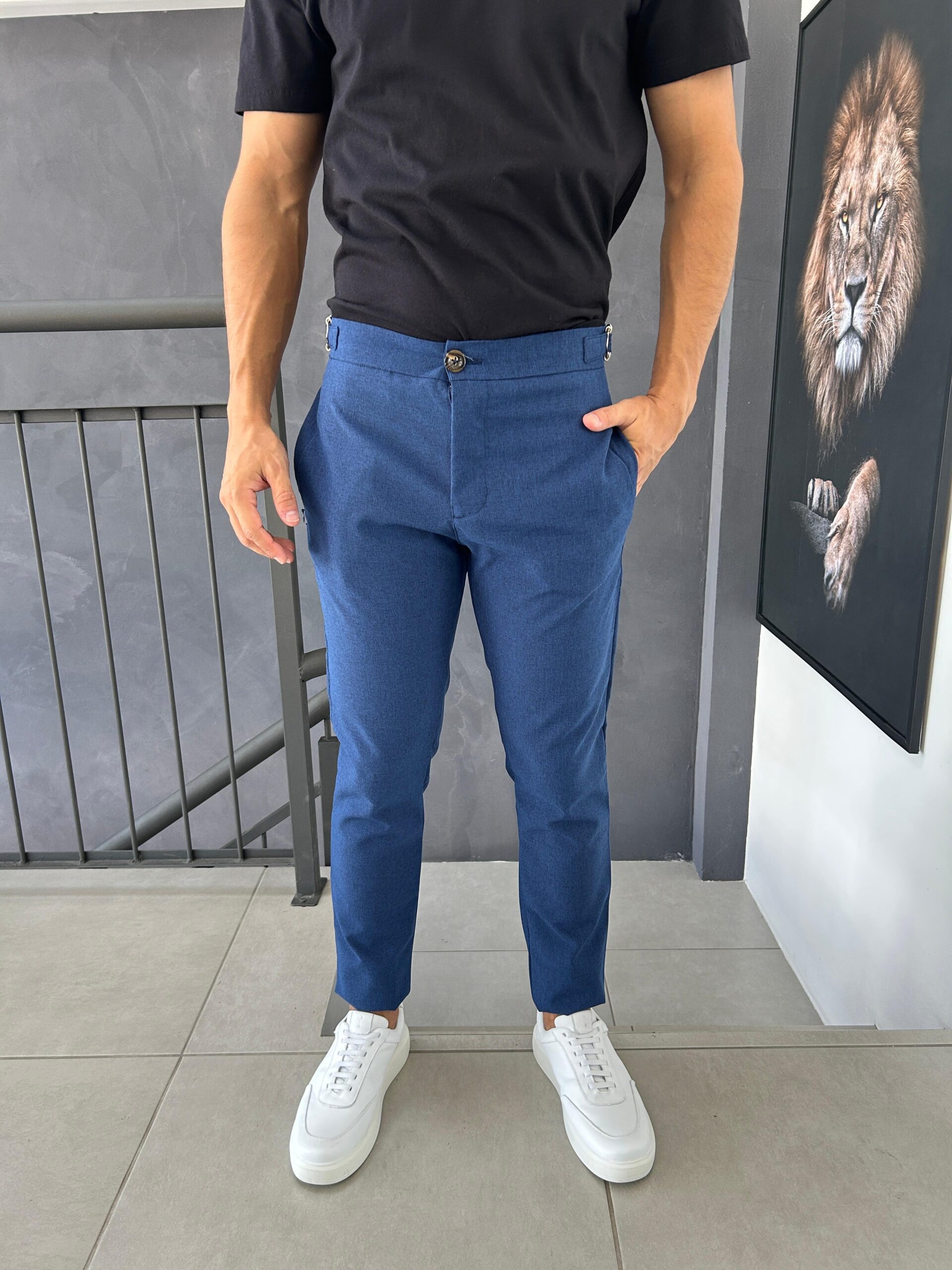 CALÇA ALFAIATARIA ITALIANA AZUL LINHO OX