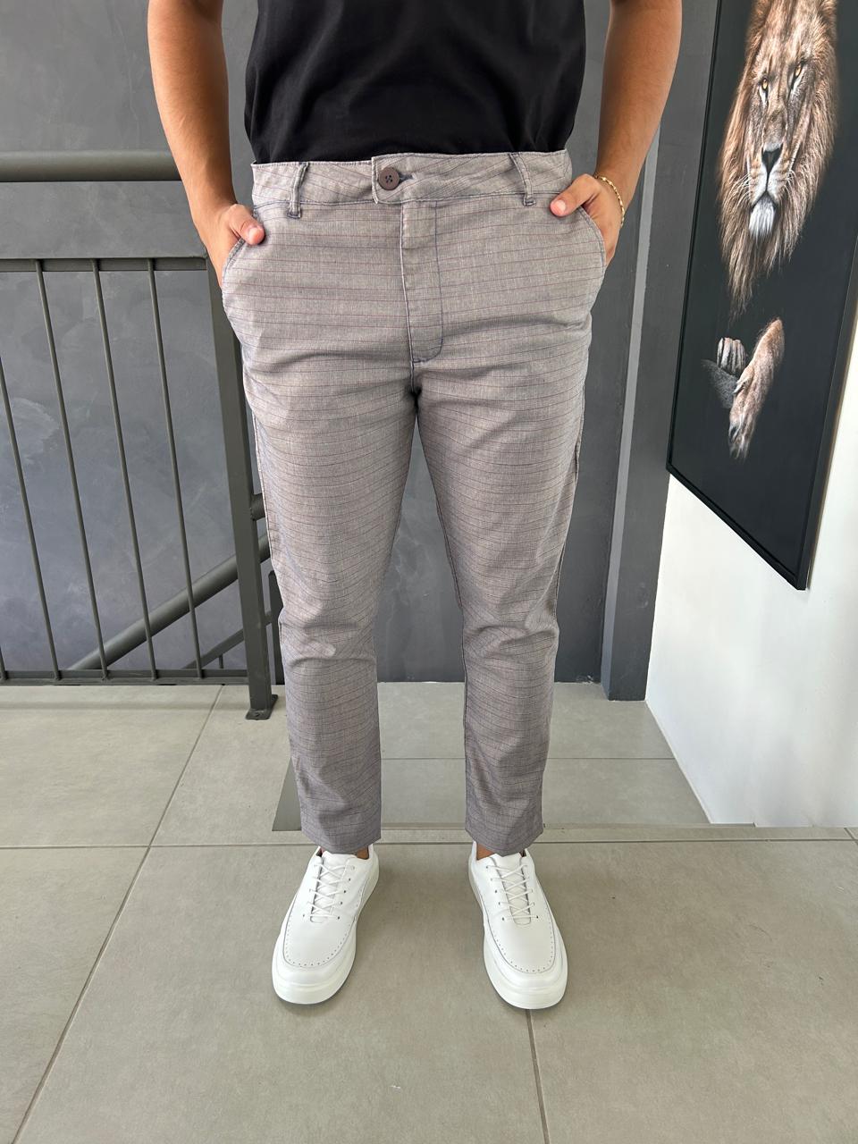 CALÇA ALFAIATARIA XADREZ CINZA E VINHO OX